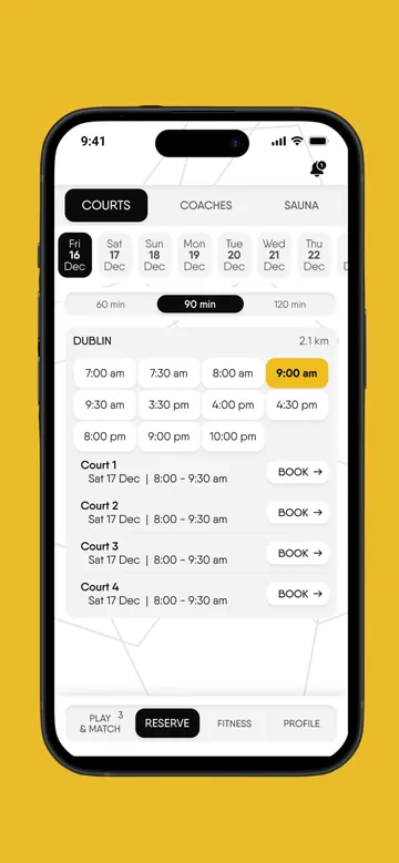 Court booking screen in the House of Padel app