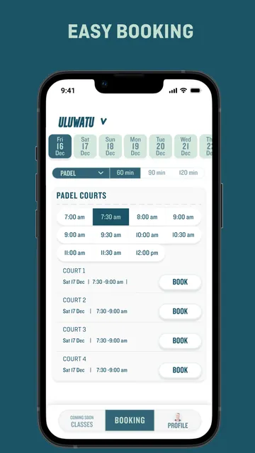 Court booking screen in the Island Sports Club app