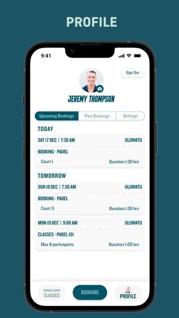 Player profile screen in the Island Sports Club app