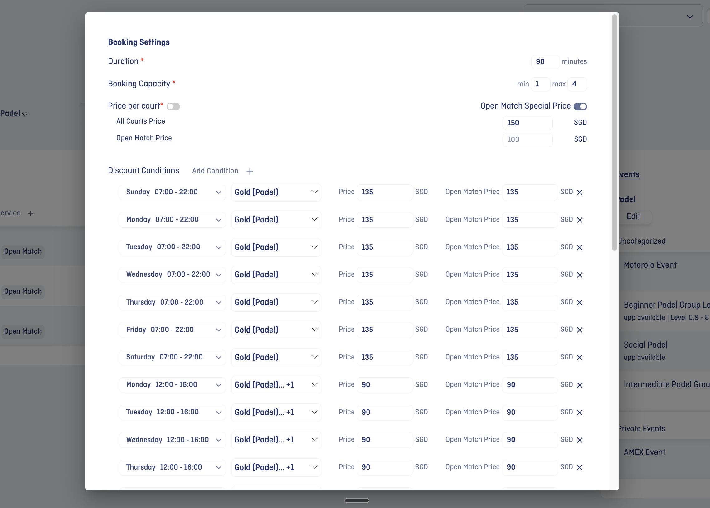 Conditional Pricing Settings